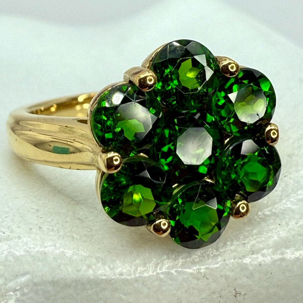 Chrome Diopside Floral Cluster Ring 18K Yellow Gold Vermeil Over Sterling Silver